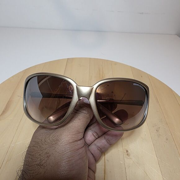 Armani Exchange Gold Oversize Wrap Frame With Brown Lense Sunglasses AX060/S - Picture 1 of 10